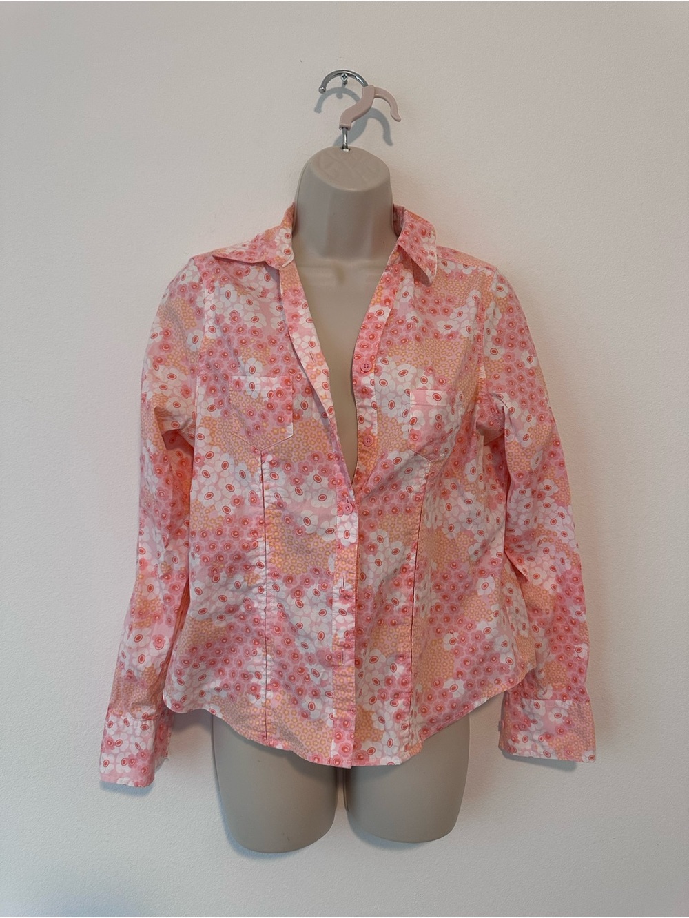 Pink Floral Button-Front Women's Shirt
